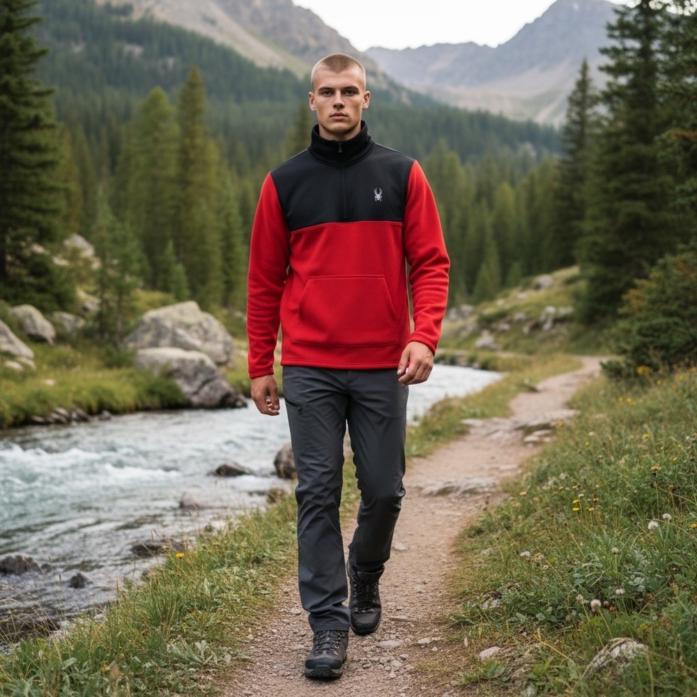Spyder Mens Red Black Quarter Zip Waffle Fleece Pullover XL SPFG0073-601